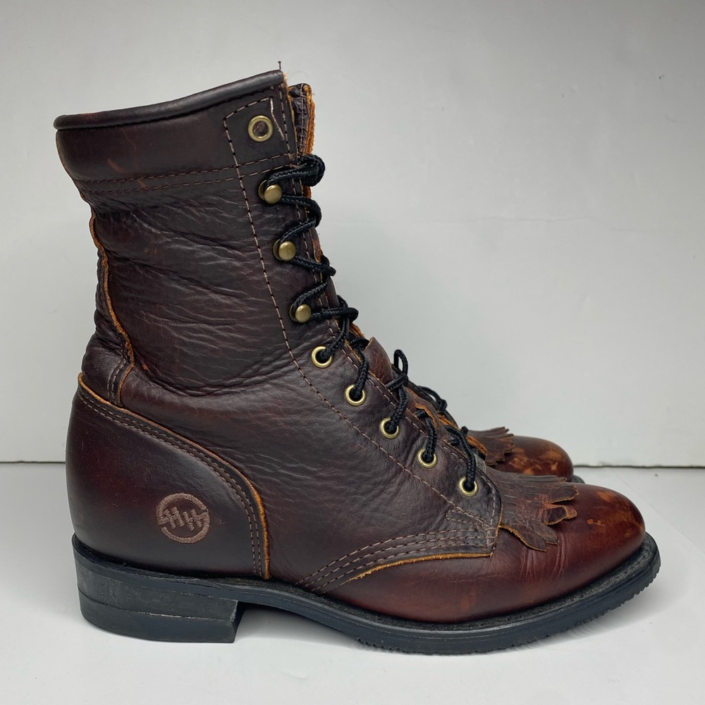 Women’s Double H Lacer 120 Plus Brown Leather Fringe Boots Sz 6.5 - Picture 5 of 15